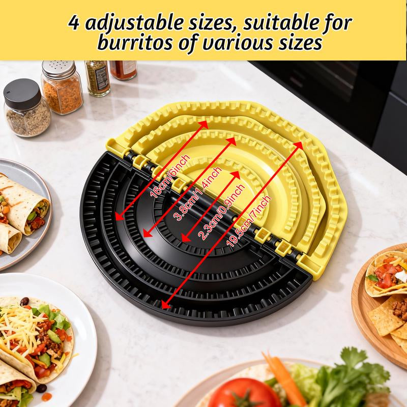 4-In-1 Tortilla Sealer Crimper Press – Adjustable 4"-6"-8"-10" Tortilla & Taco/Burrito Maker Tool | Easy to Clean, Bpa-Free, Durable & Fun for Family Cooking- Kitchen, Utensils (Yellow & Black)
