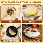 4-In-1 Tortilla Sealer Crimper Press – Adjustable 4"-6"-8"-10" Tortilla & Taco/Burrito Maker Tool | Easy to Clean, Bpa-Free, Durable & Fun for Family Cooking- Kitchen, Utensils (Yellow & Black)