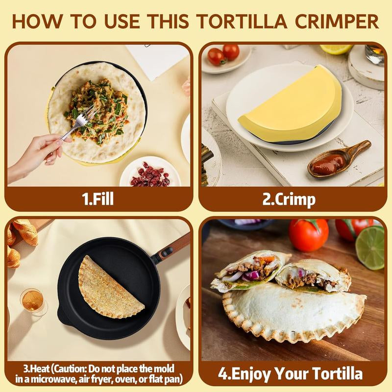 4-In-1 Tortilla Sealer Crimper Press – Adjustable 4"-6"-8"-10" Tortilla & Taco/Burrito Maker Tool | Easy to Clean, Bpa-Free, Durable & Fun for Family Cooking- Kitchen, Utensils (Yellow & Black)