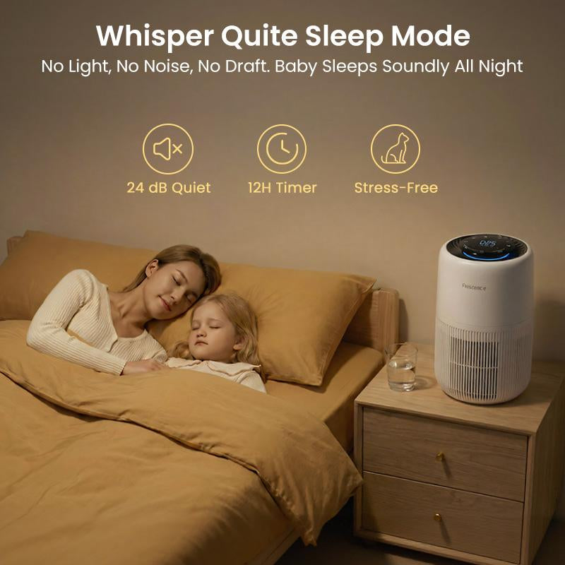 Air Purifier with 360° Air Intake Design,Triple Purification System Eliminates Pet Odors,Dander,Hair & Allergens, 5-Stage HEPA Filter, 365-Day Long-Lasting Filter, Auto Mode & Ultra-Quiet Sleep, 1500 Ft² Coverage