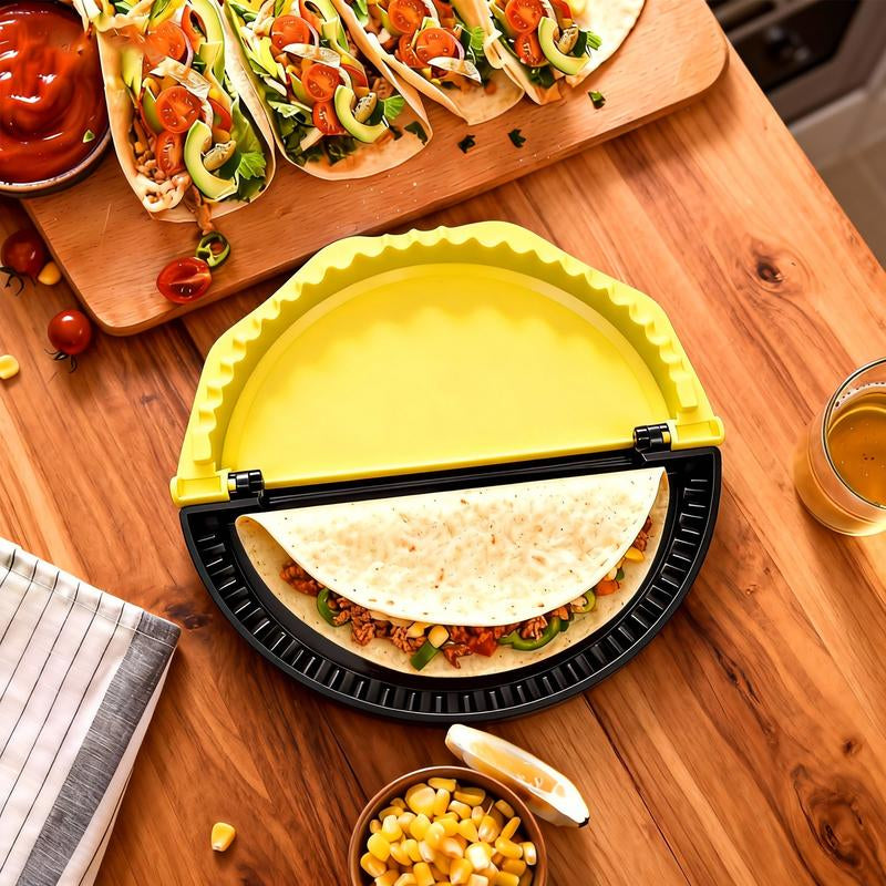 4-In-1 Tortilla Sealer Crimper Press – Adjustable 4"-6"-8"-10" Tortilla & Taco/Burrito Maker Tool | Easy to Clean, Bpa-Free, Durable & Fun for Family Cooking- Kitchen, Utensils (Yellow & Black)