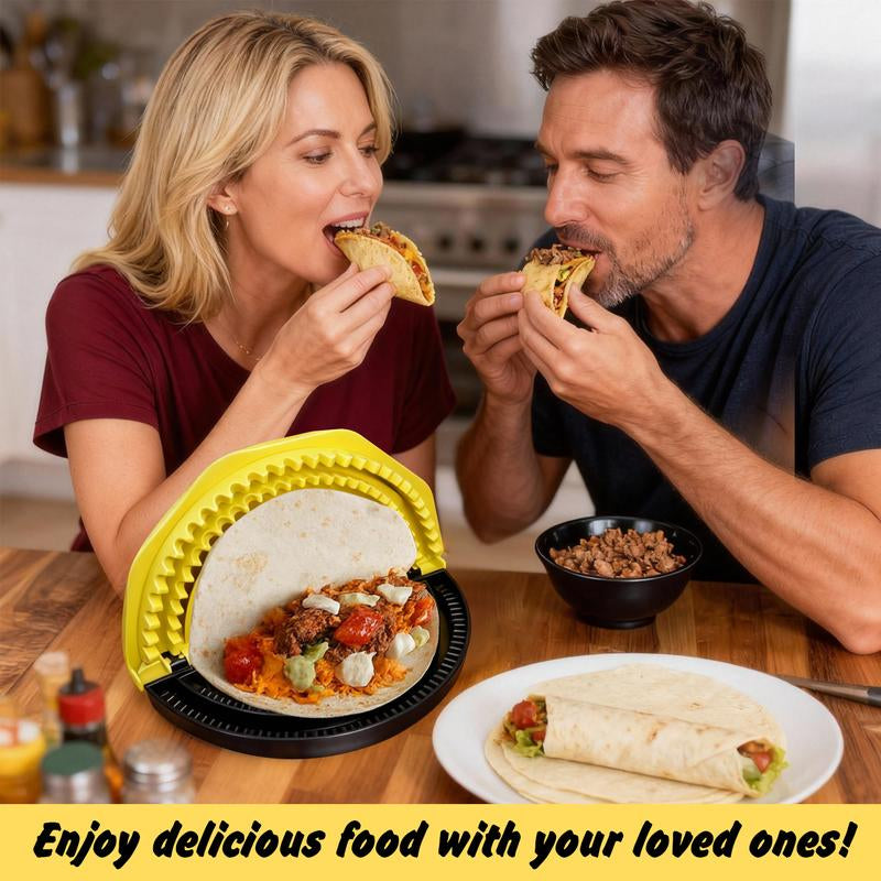 4-In-1 Tortilla Sealer Crimper Press – Adjustable 4"-6"-8"-10" Tortilla & Taco/Burrito Maker Tool | Easy to Clean, Bpa-Free, Durable & Fun for Family Cooking- Kitchen, Utensils (Yellow & Black)