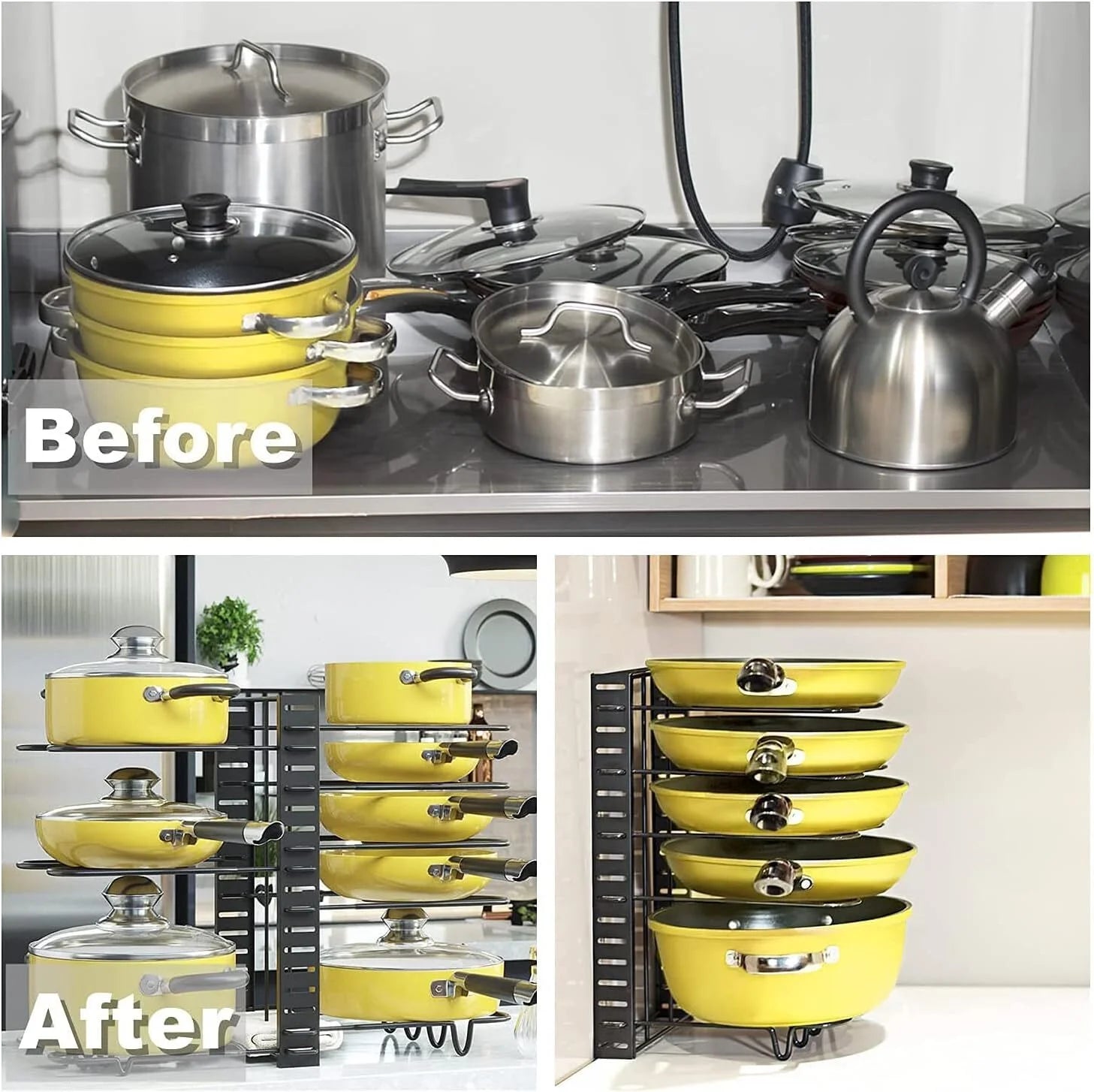 Pot Organizer Rack 8 Tiers Pots and Pans Organizer, Pot Lid Organizer for Kitchen Cabinet Cookware Organizers and Storage,Upgraded