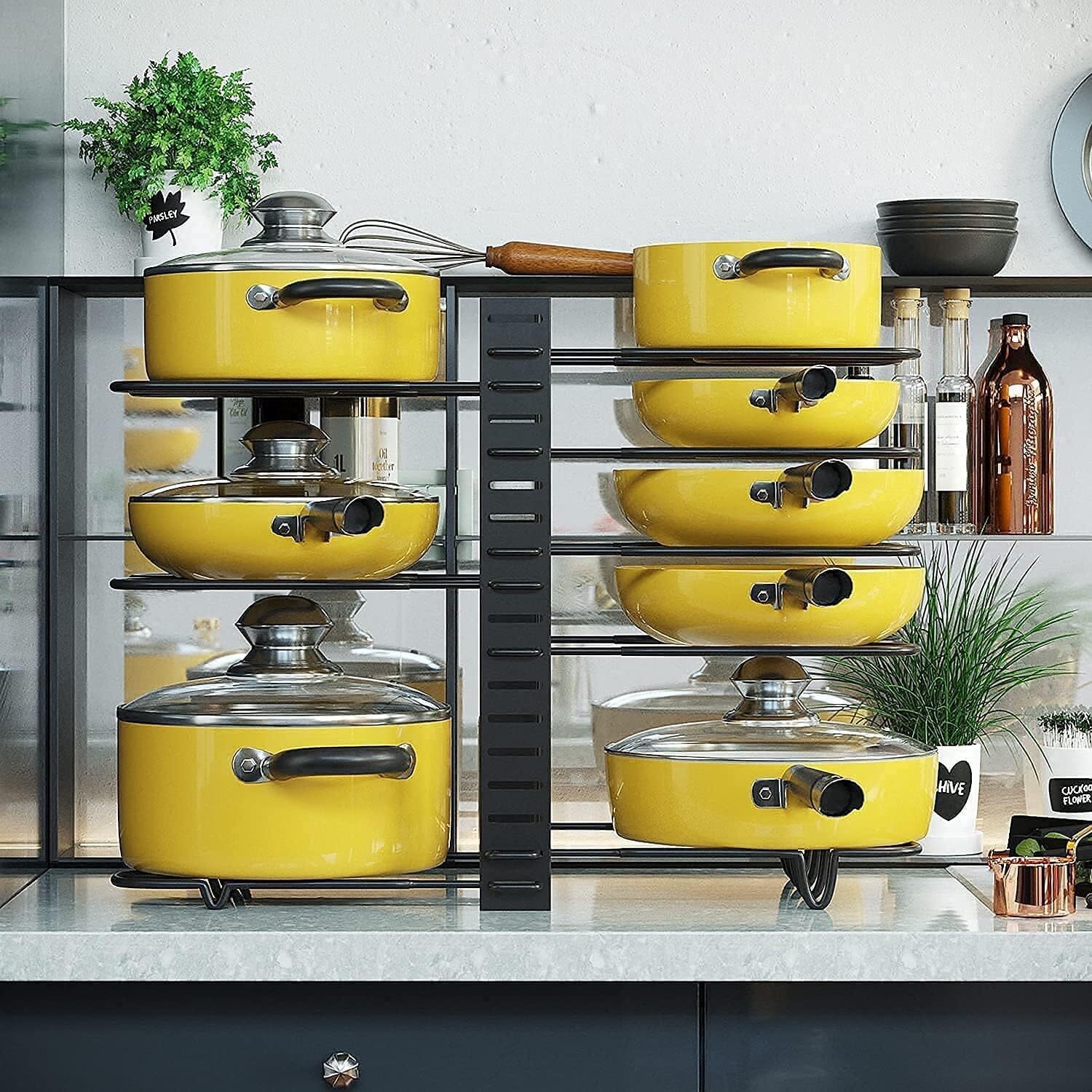 Pot Organizer Rack 8 Tiers Pots and Pans Organizer, Pot Lid Organizer for Kitchen Cabinet Cookware Organizers and Storage,Upgraded