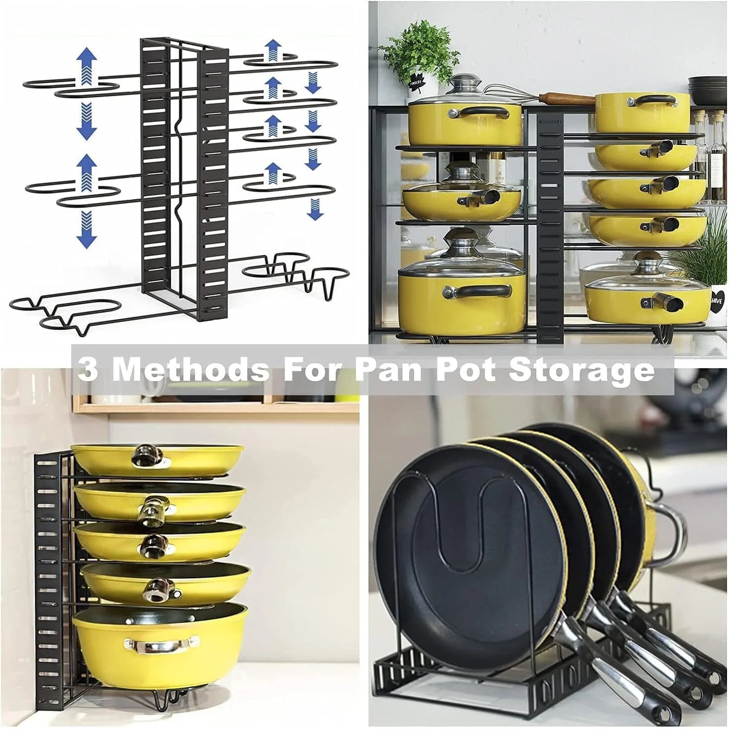 Pot Organizer Rack 8 Tiers Pots and Pans Organizer, Pot Lid Organizer for Kitchen Cabinet Cookware Organizers and Storage,Upgraded