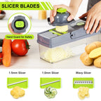 14 in 1 Vegetable Chopper, Multifunctional Food Chopper Vegetable Fruit Cutter Dicer Slicer with 8 Blades, Onion Chopper with Container & Drain Basket